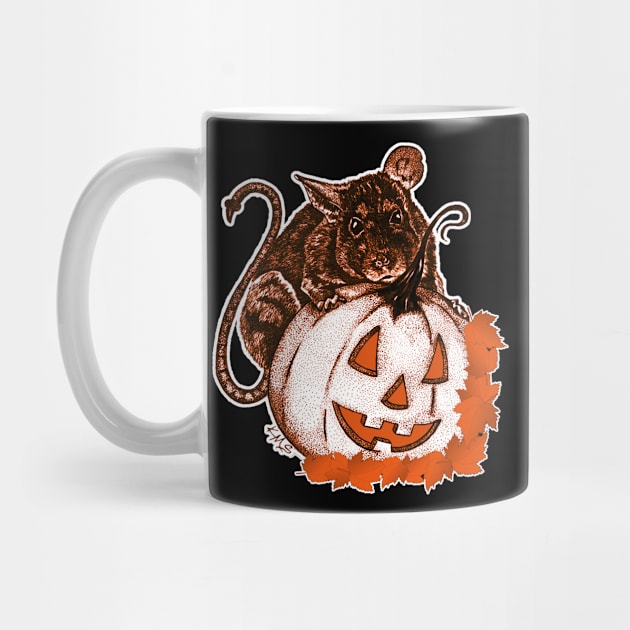 Cute Halloween Rat and Pumpkin Graphic With Fall Leaves by DesignFunk